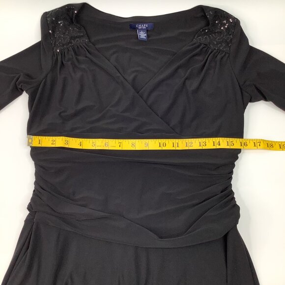 Chaps Highland Black Dress Medium iWith Sequined Shoulders 3/4 Sleeves & Midi NW - Picture 6 of 10